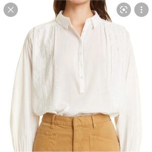 Nili Lotan White Blouse with Embroidered Details Size Small